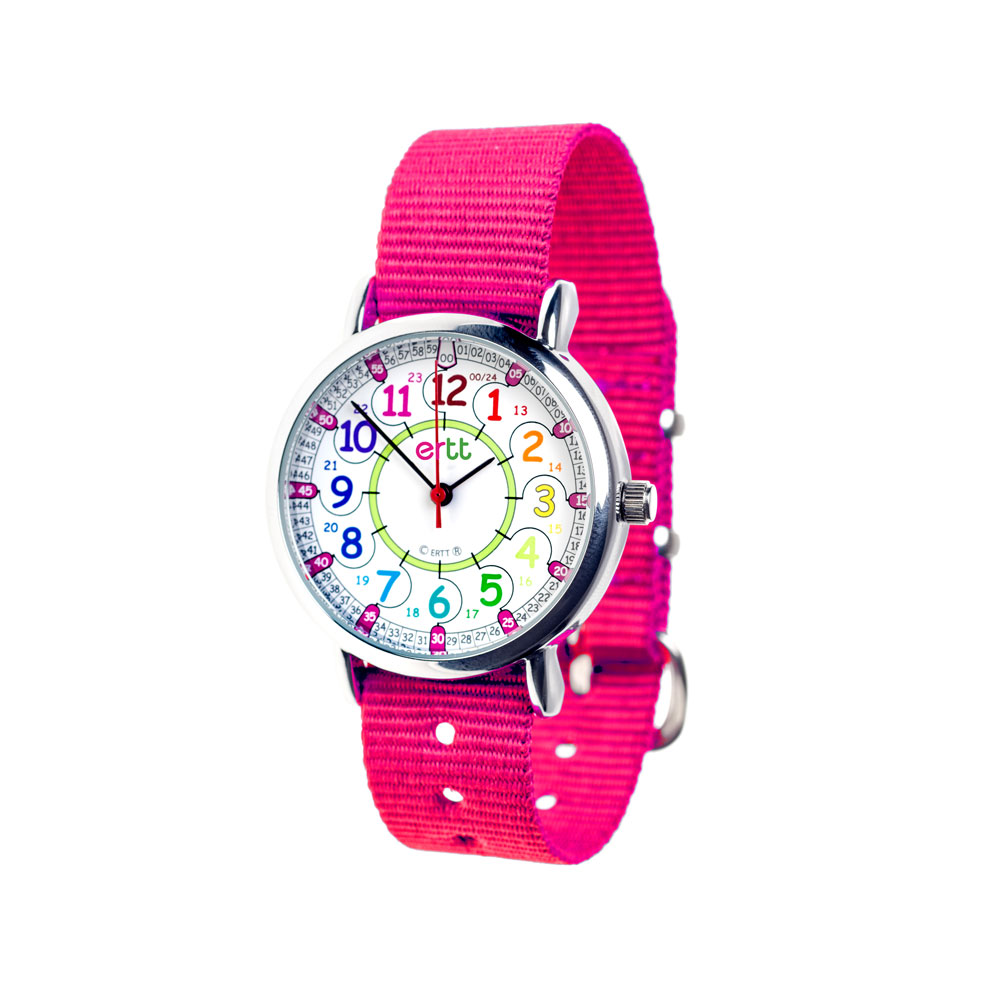 rainbow time teaching watch with pink strap