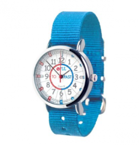 time teaching watch with bright blue strap