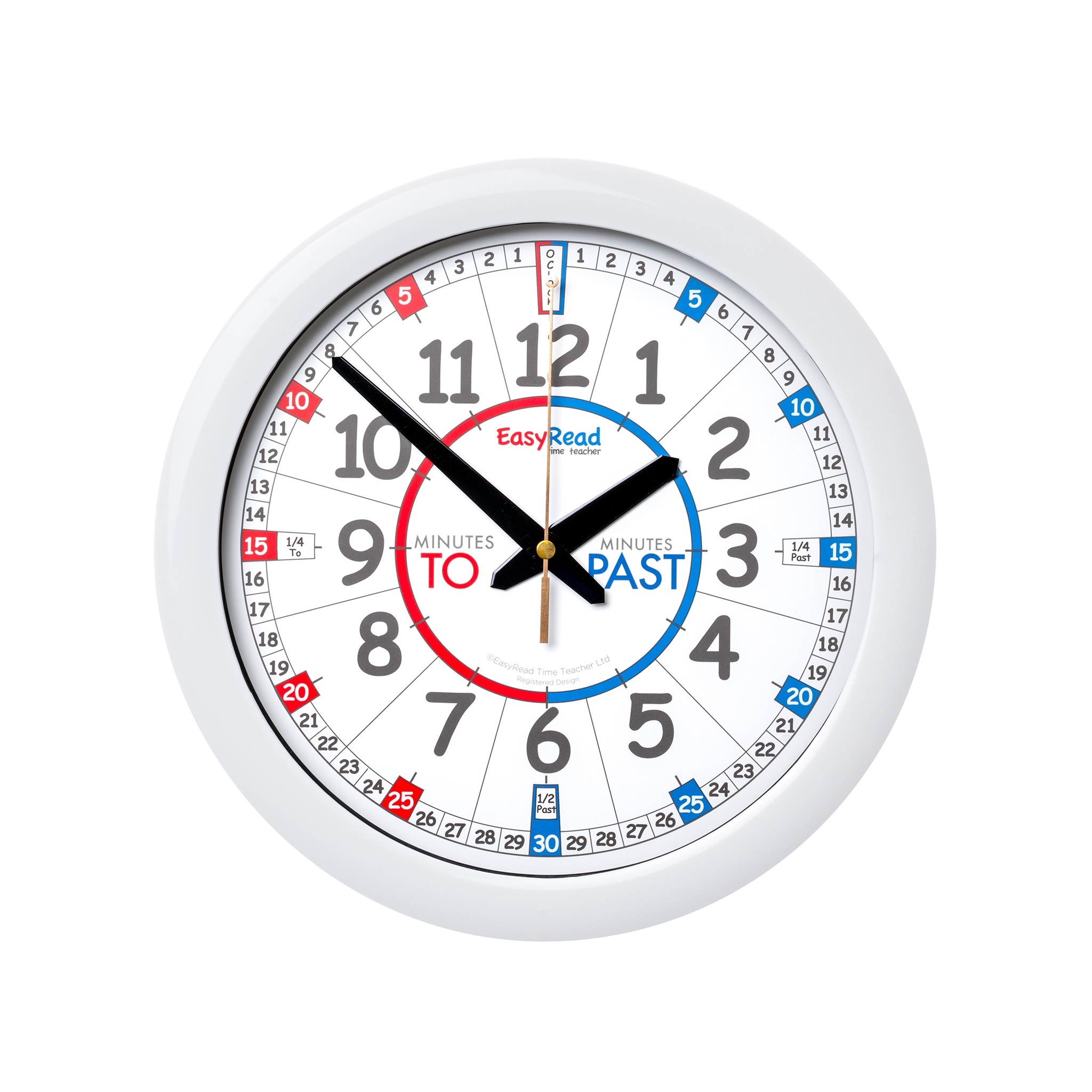 EasyRead Classroom Teacher Clock 12 & 24 Hours 29cm Teaching Resource 2-Step Sys 