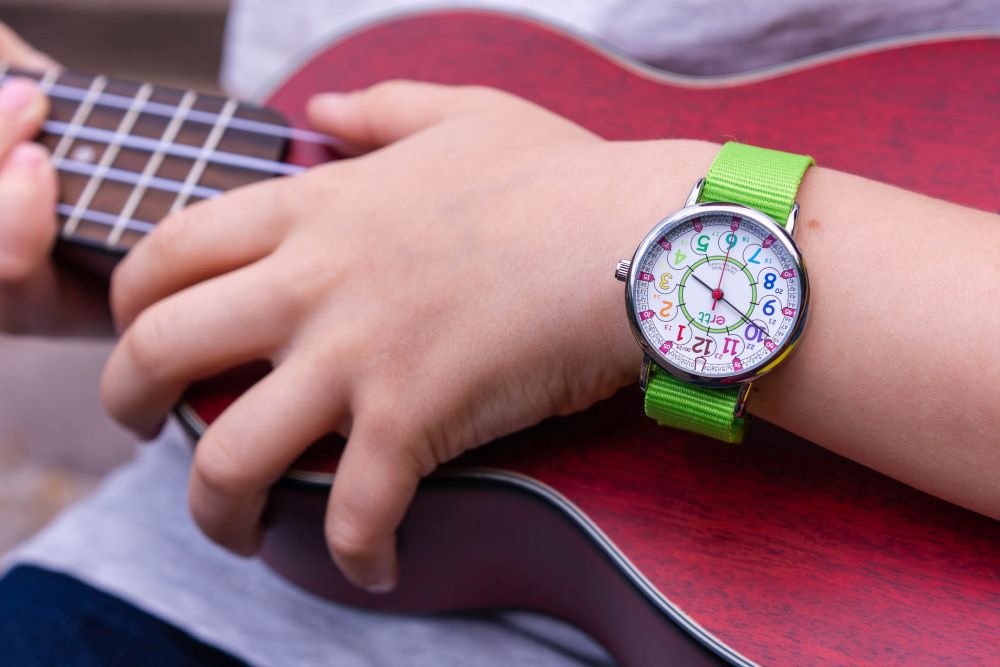 rainbow face childrens watch with lime green strap